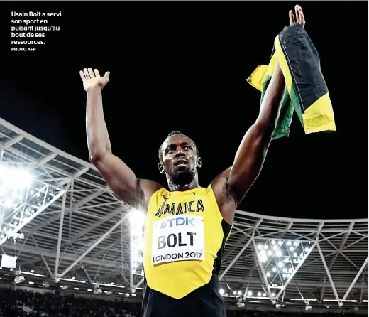  ?? PHOTO AFP ?? Usain Bolt a servi son sport en puisant jusqu’au bout de ses ressources.