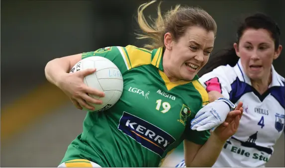  ??  ?? Kerry goal scorer Anna Galvin in action against Linda Wall of Waterford during the 2016 All-Ireland SFC. The counties will renew rivalries in next month’s Munster SFC Final