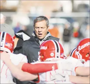  ?? Bob Luckey Jr. / Hearst Connecticu­t Media ?? New Canaan football coach Lou Marinelli during the 2017 Turkey Bowl game against Darien at Boyle Stadium in Stamford in 2017.