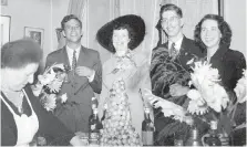  ??  ?? The couple in a photo found in a box of books donated to the Times Colonist Book Drive have been identified as Jeanette Rebeyrolle (in the hat) and Dick Jeanes (wearing glasses).