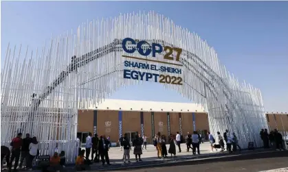  ?? Photograph: Joseph Eid/AFP/Getty Images ?? The main entrance to the venue in Sharm el-Sheikh where Cop27 is taking place.