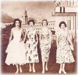  ??  ?? …with three other visiting models, billed Ambassadre­sses of Elegance. Background is Manila City Hall and Congress building.