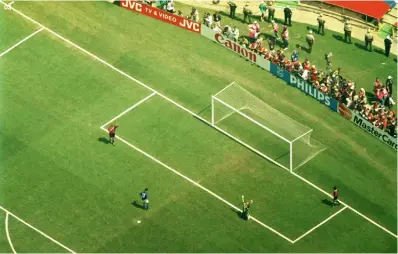  ??  ?? 03 The Italian striker Roberto Baggio misses a penalty at the 1994 World Cup final, handing victory to Brazil 04 Ireland’s John Aldridge rages against an official in a game against Mexico at the same year’s World Cup
05 Holland’s Johann Cruyff dazzles...