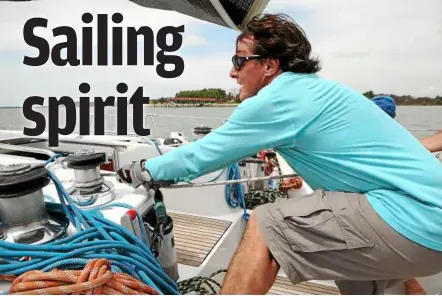  ??  ?? Like aircraft wings: Garry Smith, owner of baby tonga, adjusting the sail on his boat during the rmSIr passage race.