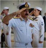  ?? (photo: MC2 (SW/AW) Sara Eshleman) ?? Vice Adm. Ravneet Singh, Indian Deputy Chief of Naval Staff arrives as a member of the official party during a ceremony in which the Indian Navy inducted its first two MH-60R Seahawks from the US Navy.