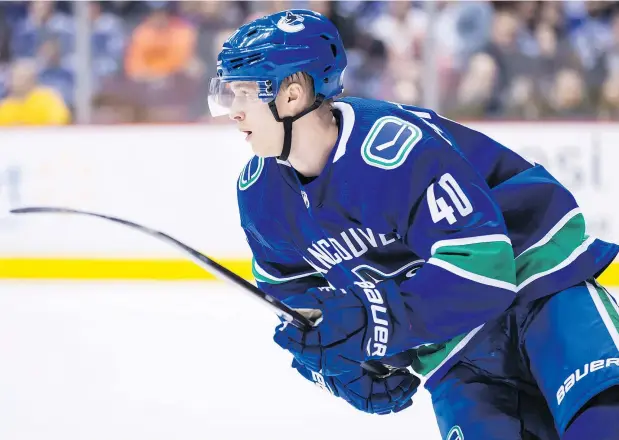  ?? — THE CANADIAN PRESS FILES ?? Canucks rookie centre Elias Pettersson says there’s a “good chance” he’ll be in the lineup when Vancouver squares off against the Red Wings this afternoon. Pettersson participat­ed in a full practice on a regular line Saturday at Burnaby’s 8 Rinks.