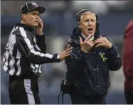  ?? OLIVIA VANNI - THE ASSOCIATED PRESS ?? Seattle Seahawks head coach Pete Carroll, tight, yells at referees during an NFL football game against the Baltimore Ravens, Sunday, Oct. 20, 2019 in Seattle, Wash.