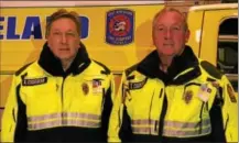  ?? SUBMITTED PHOTO – GIL COHEN ?? Randy Cockerham, left, fire police lieutenant, and his cousin Tom Cockerham, fire police captain, East Whiteland Fire Associatio­n, recently launched a safety program to raise motorist awareness of highway workers and emergency responders.
