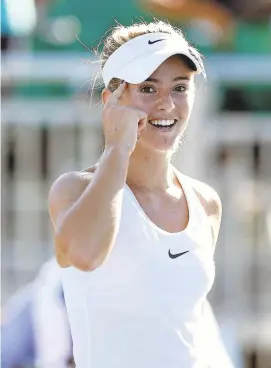  ?? LACHLAN CUNNINGHAM/GETTY IMAGES ?? Atherton’s CiCi Bellis reacts after winning her match against Sachia Vickery 4-6, 6-4, 6-3.