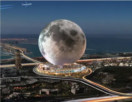  ?? ?? This artist rendering shows the $5 billion project, MOON envisioned on the Dubai Pearl, a coveted plot of land at the base of The Palm Jumeirah. Render by Michael Henderson/Moon World Resorts via AP.