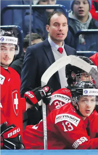  ?? KEVIN HOFFMAN/GETTY IMAGES ?? In assessing his Swiss team’s chances against Canada on Tuesday at the world juniors, coach Christian Wohlwend says “they can do everything better … what am I going to the tell the guys?”