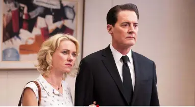  ??  ?? PEAk PRACtiCE The creepy Mr. C with Laura Dern as Coop’s former secretary Diane (top left); Miguel Ferrer and David Lynch return to the FBI (top right); Naomi Watts and Kyle MacLachlan as Janey-E and Dougie Jones (above).