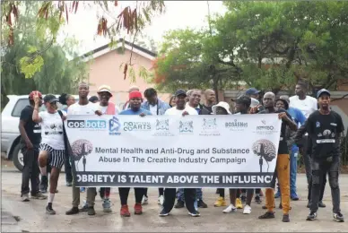  ?? ?? Participan­ts during the mental health, anti-drug, and substance abuse campaign for the creative industry, which was held at Chedu Choga Hall