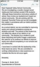  ?? SUBMITTED ?? Screengrab of Hopewell Valley Regional School District Superinten­dent Thomas Smith’s letter notifying parents of the racially charged Snapchat flap that happened this week.