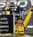  ??  ?? CHRIS GRAYTHEN — THE ASSOCIATED PRESS Michael Mcdowell celebrates winning Sunday’s Daytona 500.