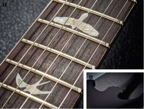  ??  ?? 3 4 This jumbo wire is the largest used by PRS and also features on the DGT and Santana. The scale length is extended here, but the fingerboar­d radius remains the same at 254mm (10 inches) This subtly different neck heel was conceived for the 513....