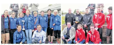  ??  ?? Podium l’équipe les Gazelles de GDM gagne l’épreuve en catégorie féminine et, à droite, l’équipe ACO Sourdeval 1 remporte l’épreuve en catégorie mixte.