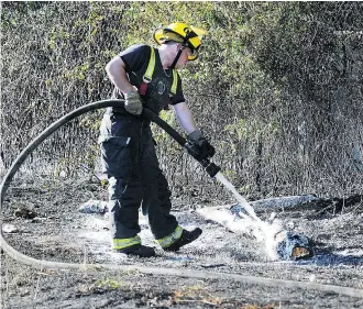  ?? LES BAZSO/PNG FILES ?? Hot ash from a cigarette is enough to spark a roadside fire, says Joe Foster, assistant chief with Vancouver Fire and Rescue Services.