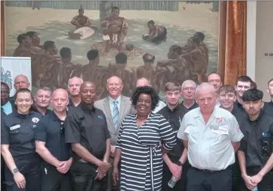  ?? ?? United Kindom-based firefighte­rs, Bulawayo city council and Operation Florian officials pause for a photo after operation Florina donated three fire tenders