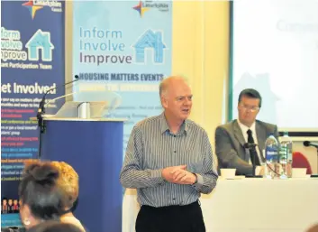  ??  ?? Housing matters Councillor Allan Graham was the opening speaker at the tenant consultati­on in Gartlea