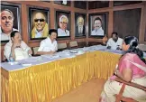  ??  ?? DMK president Stalin and senior party members conducting interviews of prospectiv­e candidates