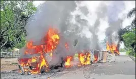  ??  ?? 74 vehicles, including two fire brigades, three OB vans of news channels and one school bus, were burnt and 57 vehicles, including one ambulance, were damaged. HT FILE PHOTO