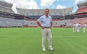  ?? VASHA HUNT/AP ?? Alabama coach Nick Saban prepares for a photo prior to Alabama's fall camp fan day on Saturday in Tuscaloosa, Ala.