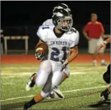  ?? Photo by John Gleeson ?? Indians receiver A.J. Nielson caught a touchdown pass in the second quarter in last Friday’s shutout win at Hatboro-Horsham.