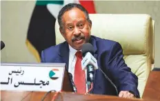  ?? AFP ?? Sudan Prime Minister Abdullah Hamdok chairs a Cabinet meeting in Khartoum after the failed coup yesterday.