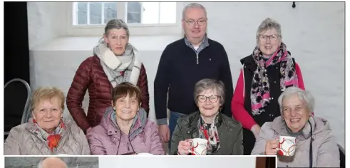  ?? ?? ABOVE: Noreen O’Keeffe, Mary Stack, Margaret Daly, Nora Rahilly, Maria Murphy, Michael Moynihan TD and Ann O’Sullivan pictured at the fundraisin­g Coffee Morning for Gaza at the Cultúrlann, Newmarket.