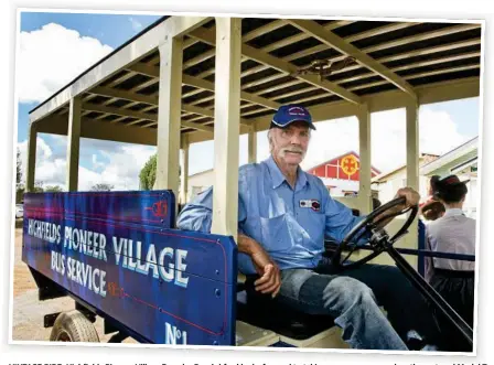  ?? Photo: Nev Madsen ?? VINTAGE RIDE: Highfields Pioneer Village Founder Ray Ashford looks forward to taking passengers around on the restored Model T Ford bus this weekend.