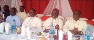  ??  ?? L-R,Archbishop Emeritus of Lagos,His Eminence,Anthony Olubunmi Okojie_Archbishop of Jos,His Grace Most Rev.Ignatius Kaigama_and current Archbishop of Lagos,Alfred Adewale Martins,at the ceremony in Lagos
