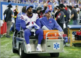  ?? AP PHOTO/DUANE BURLESON ?? Buffalo Bills linebacker Von Miller (40) is carted off the field during the first half of an NFL football game against the Detroit Lions, Thursday, Nov. 24, 2022, in Detroit.