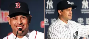  ?? (Reuters) ?? BOSTON RED SOX skipper Alex Cora (left) and the New York Yankees’ Aaron Boone (right) will both enter their first years as managers, but they certainly are familiar with the rivalry they now are involved in.