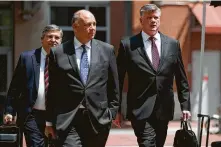  ?? Evan Vucci / Associated Press ?? The defense team for Paul Manafort, including Kevin Downing, from right, Thomas Zehnle, center, and Richard Westling, will present their case next week in the Alexandria, Va., trial.