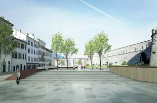  ??  ?? Nuovo volto Il rendering della nuova piazza Mostra secondo il progetto vincitore del concorso