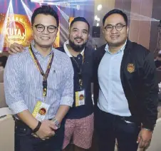  ??  ?? CurePro Plus Inc. president Emmanuel Cuevas, Global Six Corp. president Carlo Limjuco and Kuya J Group Inc. CFO Francis Reyes.