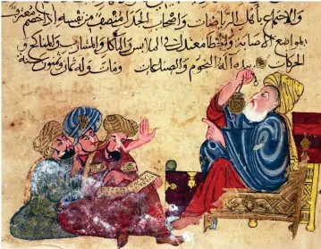  ??  ?? Guide. « Aristote enseignant la physique à des étudiants » (miniature d’Al-Moubashir).