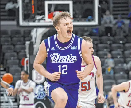  ?? Joe Puetz The Associated Press ?? Guard Tucker Devries and the Missouri Valley Conference champions Drake are a 21/2-point underdog to Miami in a Midwest regioinal on Friday.