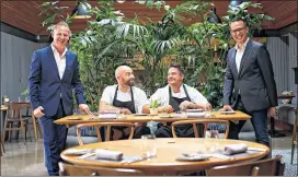  ??  ?? From left: The Woodspeen’s director of operations Alessandro Fasoli, head chef Olly Rouse, executive chef Peter Eaton and general manager Andre Marchand