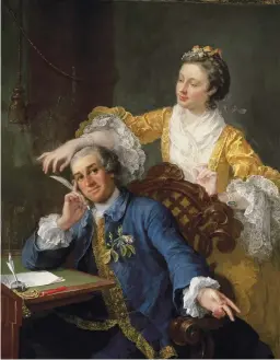  ??  ?? 6. David Garrick with his Wife Eva-Maria Veigel, c. 1757–64, William Hogarth (1697–1764), oil on canvas, 132.7 × 104.2cm. Royal Collection Trust