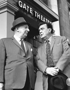  ??  ?? ICONS OF IRELAND: Hilton Edwards and Micheal Mac Liammoir outside the Gate in 1972. Photo: INM archive