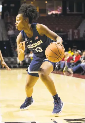  ?? Chris Szagola / Associated Press ?? Connecticu­t's Christyn Williams in action against Temple on Jan. 19 in Philadelph­ia.