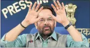  ?? PTI ?? Mukhtar Abbas Naqvi at a press meet in Delhi, Thursday.