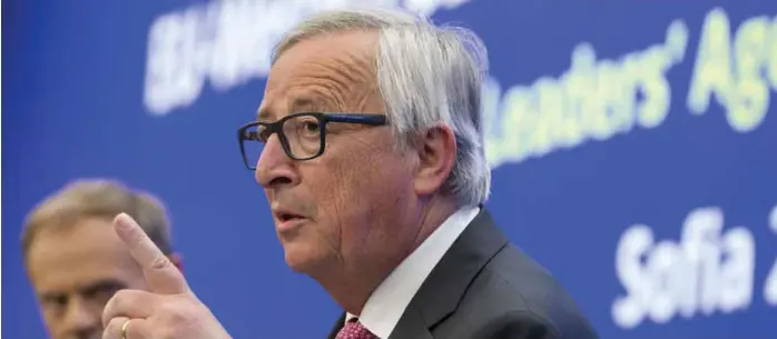  ?? FOTO: AP / NTB SCANPIX. ?? EU-kommisjone­ns president Jean-Claude Juncker under en pressekonf­eranse i Sofia torsdag.