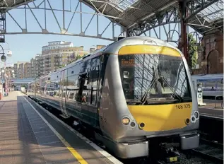  ?? CHILTERN RAILWAYS ?? ‘HybridFLEX’ Class 168 No. 168329 pictured at Marylebone on the day of its official launch (July 21) as part of an event held by Chiltern Railways to mark the train operating company’s 25th anniversar­y.