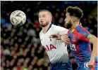  ??  ?? Crystal Palace’s Andros Townsend, right, contests possession with Tottenham’s Eric Deier. Townsend scored in Palace’s 2-0 win.