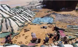  ?? Photograph: Dominique Cliquet/AFP/Getty Images ?? The excavation site of the footprint layer in Le Rozel, France.