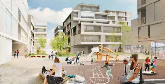  ?? (PAYSAGESTI­ON) ?? Le futur quartier des Cherpines est présenté comme un modèle exemplaire, avec des espaces coopératif­s, un trafic routier limité et des encouragem­ents à la mobilité douce.