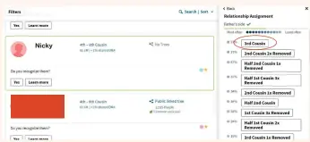  ??  ?? I click on 3rd cousin but you can see Ancestry give me all the relationsh­ip options they could share (working from most to least frequently occurring).